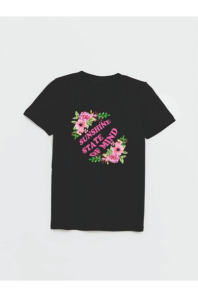 Cevval Girl's T-Shirt - Rose Pattern and Printed