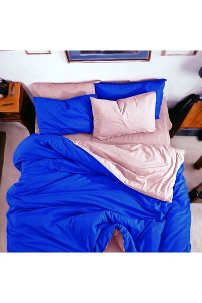 MAJESTE Double Sided Use Combination/Ranforce Single Duvet Cover Set-2 Pillowcases-Sax Blue/Powder