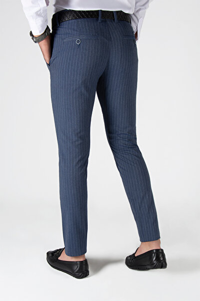 Terapi Men Italian Cut Slim Fit Indigo Striped Cotton Trousers