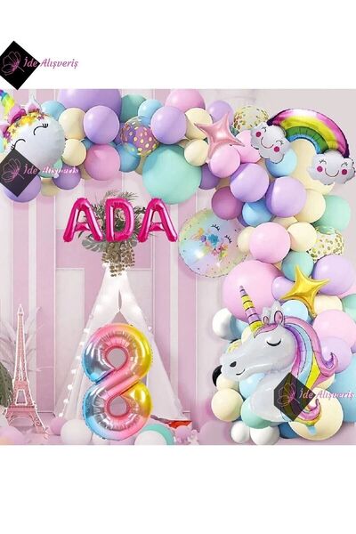 Bkmc 8 Years Old and 3 Letter Rainbow Concept Unicorn Themed Macaron Balloon ...