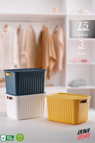 LIUWA 15 Lt Capacity 3 PCS Storage Box Mix - Organizer and Storage Box