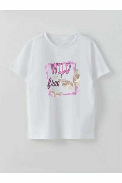 Cevval Tricou pentru fetiță - WILD FREE cu imprimeu cu text și fluturi