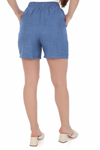 SAUNA SUIT New Season Blue Linen Look Women's Shorts - Thin Summer Slouchy Shorts with Elastic Waist