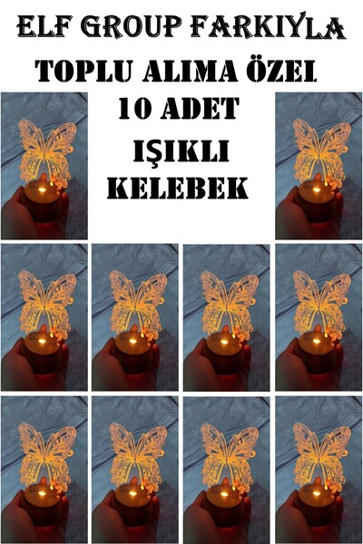 Elfora 10 Adet Toplu Sipariş Pleksi Kelebek Işıklı 3d Hediye Süs Toptan Masa ...