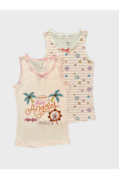 elmas kids Cotton Pink 2-Piece Undershirt for Girls - Palm and Star Line Pattern