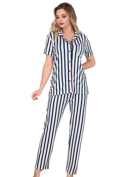 Sensu Pj3001 Model Women's Sleepwear Set with Short Sleeves and Buttons