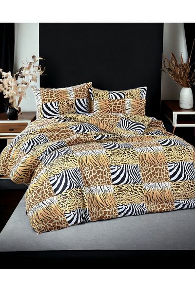 MAJESTE Leopard and Zebra Patterned / Cotton Ranforce Non-Iron Wrinkle-Resistant Single Duvet Cover Set - 6157
