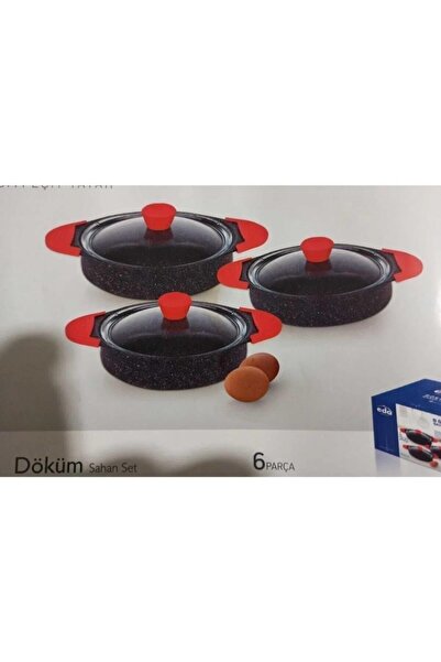 Eda tuğra 3 lü granit döküm kapaklı sahan tava seti - yanmaz yapışmaz