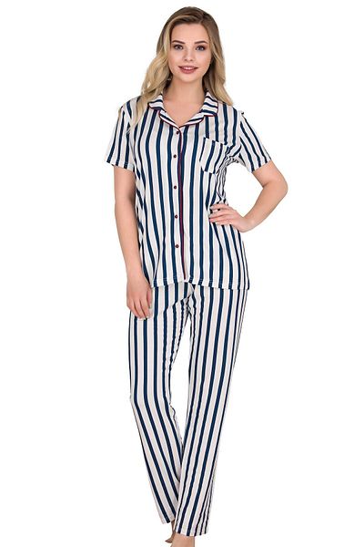 Sensu Pj3001 Model Women's Sleepwear Set with Short Sleeves and Buttons
