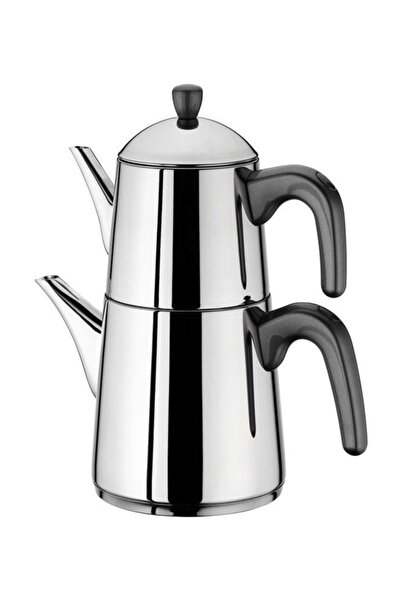 Aryıldız Black Large Teapot Set with Viole Glitter