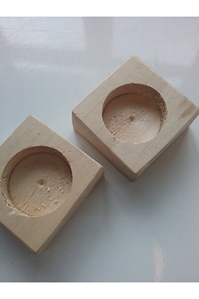 Armada 2'li Verniksiz Doğal Ağaç Tealight Küp Mumluk ( 5 cm * 5 cm * 6 cm )