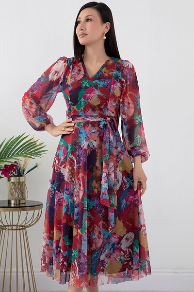 PULLIMM AP-123 Rochie din tul cu decolteu în V