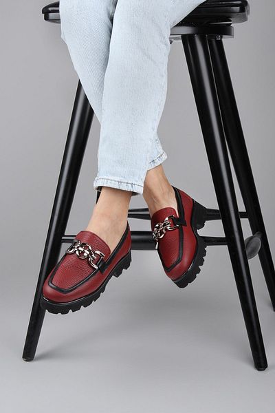 Gusse Women's Burgundy Genuine Leather Loafer Shoes