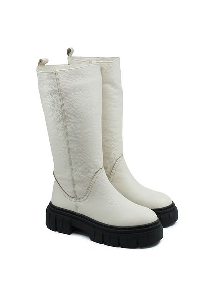 Gusse Women's Beige Genuine Leather Boots