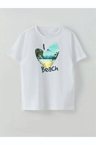 Cevval Tricou pentru copii cu text și imprimeu inimă de plajă - Peisaj