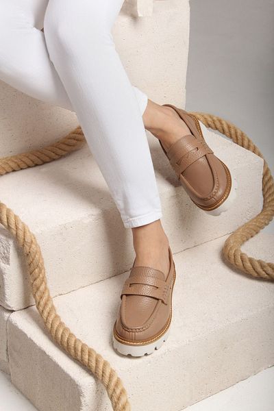 Gusse Women's Walnut Genuine Leather Loafer Shoes