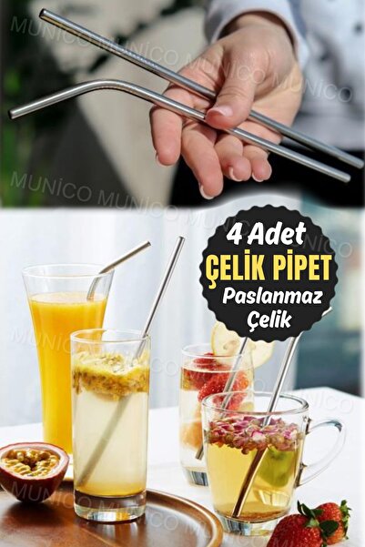 Munico 4'lü Paslanmaz Çelik Smoothie Pipetler, Milkshake, Boba, Smoothie İçecek İçin + Ultra Uzun Muti Renk