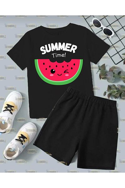 aynewmoda Summer Time Printed T-shirt and Shorts Set