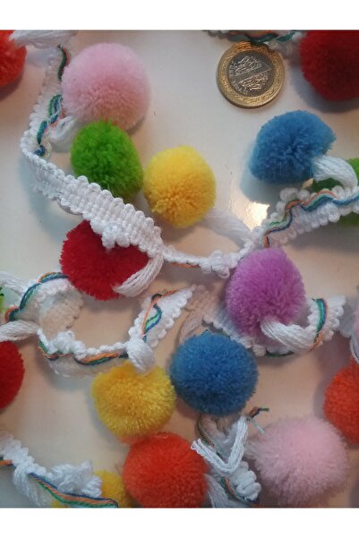 Armada Renkli Büyük Ponponlu İşleme Şerit Kurdele ( Ponpon Çapı: 3 cm )