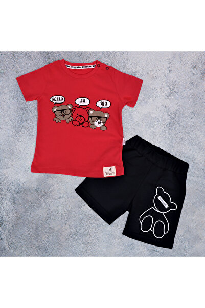 lorio kids Σετ αγορίστικο διπλό χτενισμένο βαμβακερό - με στάμπα αρκουδάκι