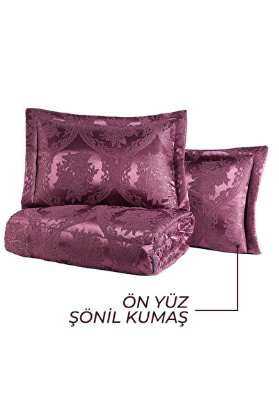 Elart Bedspread Set Double Fiber Filled Chenille Fabric Bronze Plum