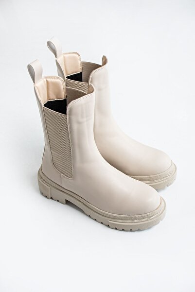 İnan Ayakkabı Cizme de damă bej - Talpă elastică anti-alunecare (4 CM)