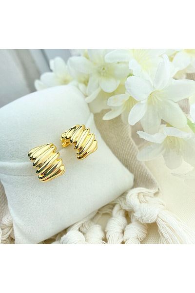 Kyver Women's Trend Earrings Line Model Tarnish-Free Steel Gold
