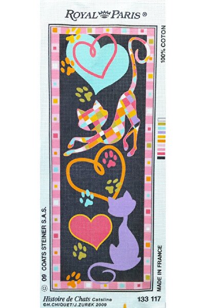 Royal paris 50x20 Cm Baskılı Işlenmemiş Ipleri Dahil Goblen Kedi Ve Kalp Tema...
