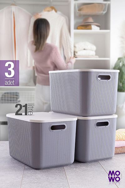Mowo Home Trove Gray 21 Lt - Декоративна кутия за съхранение, кутия-органайзер за шкафове с капак