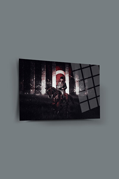 glassartdesign Pictură pe sticlă Ataturk 85-Pictură Ataturk-Pictură cu steagu...