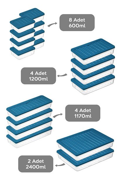 Meleni Home 18 Pieces Microwave Compatible Oil Storage Container - 2x2400Ml 4x1200Ml 4x1170Ml 8x600Ml