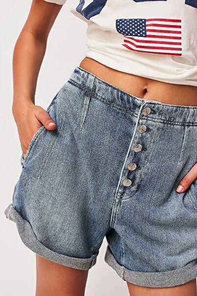 september island Klasik Kot Rengi Rahat Kalıp Denim Şort