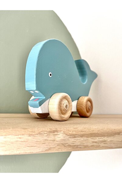 DORU Doğal Ahşap Araba Hayvan Figürlü Tekerlekli Oyuncak Balık Bebek Odası Dekor Hediyelik