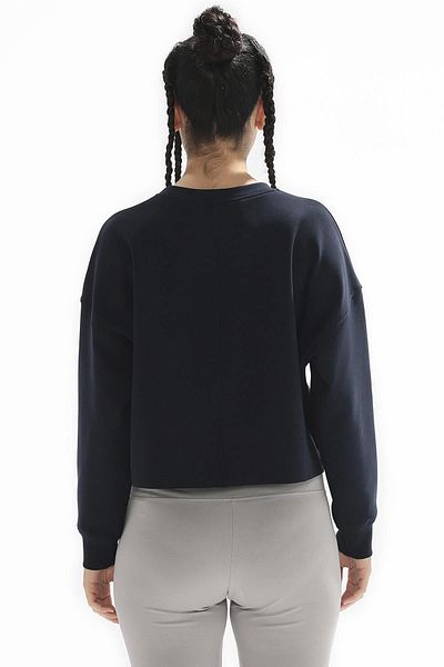 Comm-Ci Poe Navy Blue Crew Neck Knitted Crop Sweatshirt