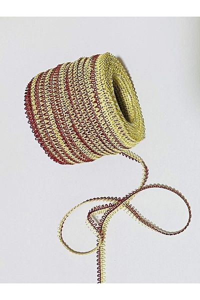 Majestik Pıtırcık Hand Embroidered Ribbon. 5 Meters. Burgundy/cream.