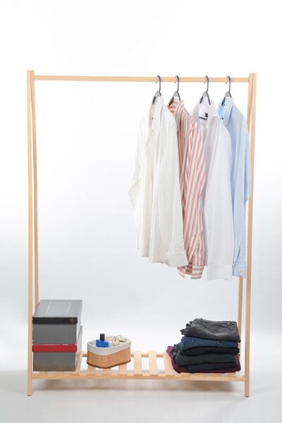 OlcayAksesuar Konfeksiyon Elbise Askılık Tek Raflı 148x105 Cm Doğal Ahşap