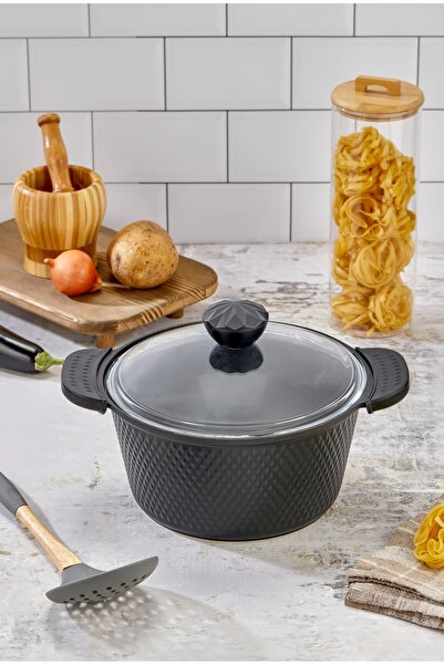 Cooker Kristal Serisi Döküm Granit Silikon Saplı 24 Cm Derin Tencere