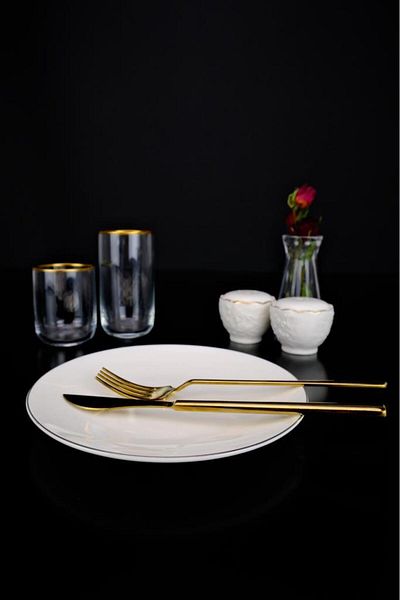 Digithome Lombardino Minimalist Gold Single 25 Cm Porcelain Serving Plate