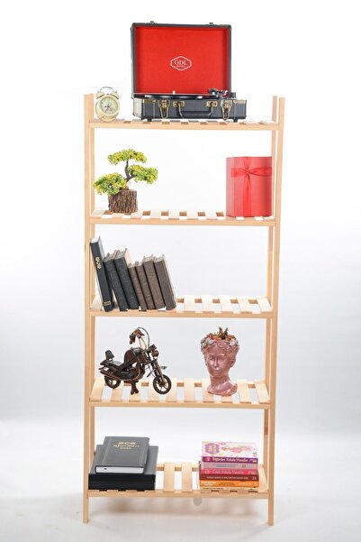 OlcayAksesuar Doğal Ahşap 5 Raflı Kitaplık Çok Amaçlı Raf Düzenleyici