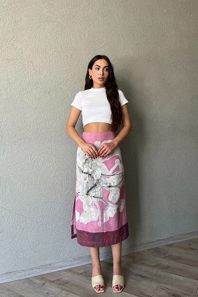 Seda Yalçın Atelier Linen Skirt - Pink Panel Patterned