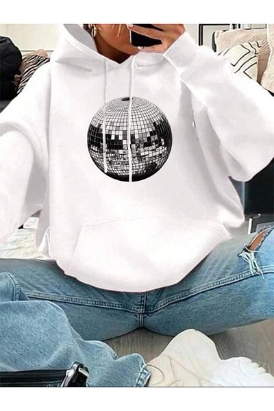 Touz Moda Φούτερ με λευκή κουκούλα με σχέδιο Disco Ball
