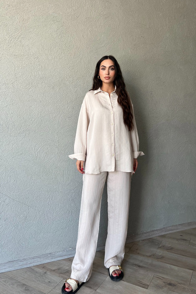 Seda Yalçın Atelier Beige Oversize Shirt and Pants Set