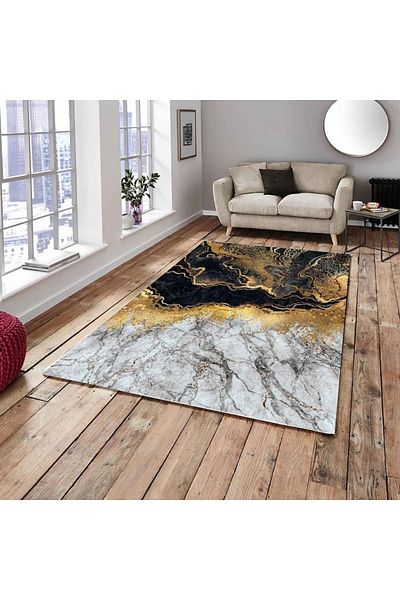 MEKA TEKSTİL Golden Marble Model Silk Velvet Elastic Carpet Cover