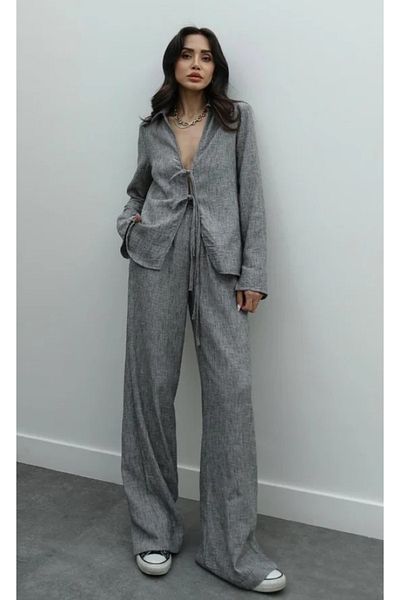 My Blog Dark Gray Short Kimono and Pants Set