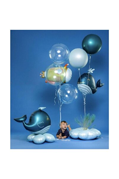 Partifabrik Mavi Balina Deniz Canlısı Sevimli Balık Folyo balon 90 cm
