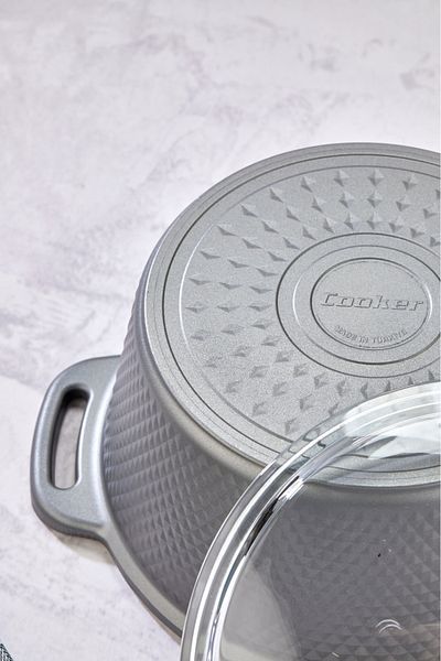 Cooker 28 Cm Crystal Series - Cast Iron Granite Deep Pot with Silicone Handle