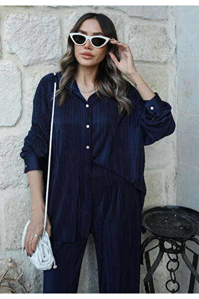 My Blog Sötétkék rakott ing és nadrág szett