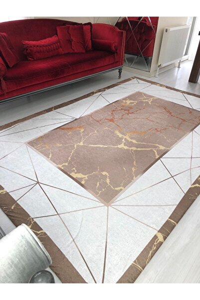 MEKA TEKSTİL New Model Brown Prism Elastic Carpet Cover Velvet