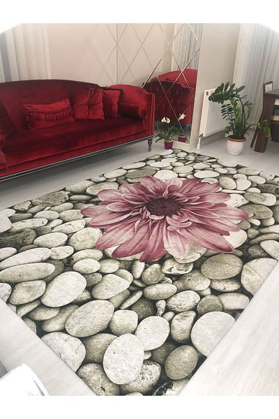 MEKA TEKSTİL Stony Flower Model Elastic Velvet Carpet Cover