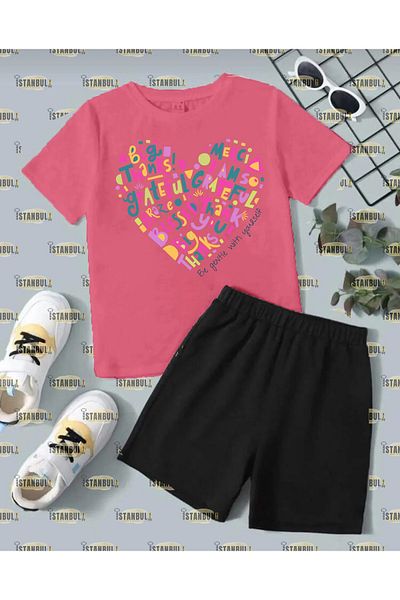 aynewmoda Model de inimă - Fii blând cu tine însuți Set de trening tricou și pantaloni scurți